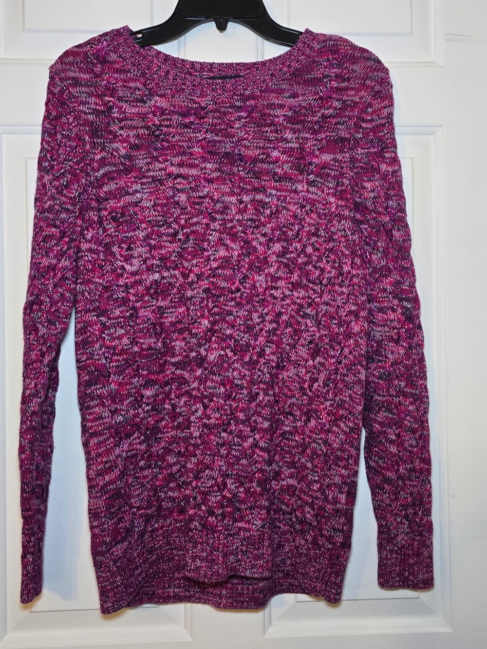 Lands End Cable Knit Drifter Sweater Women’s Medium Magenta Purple 100% Cotton